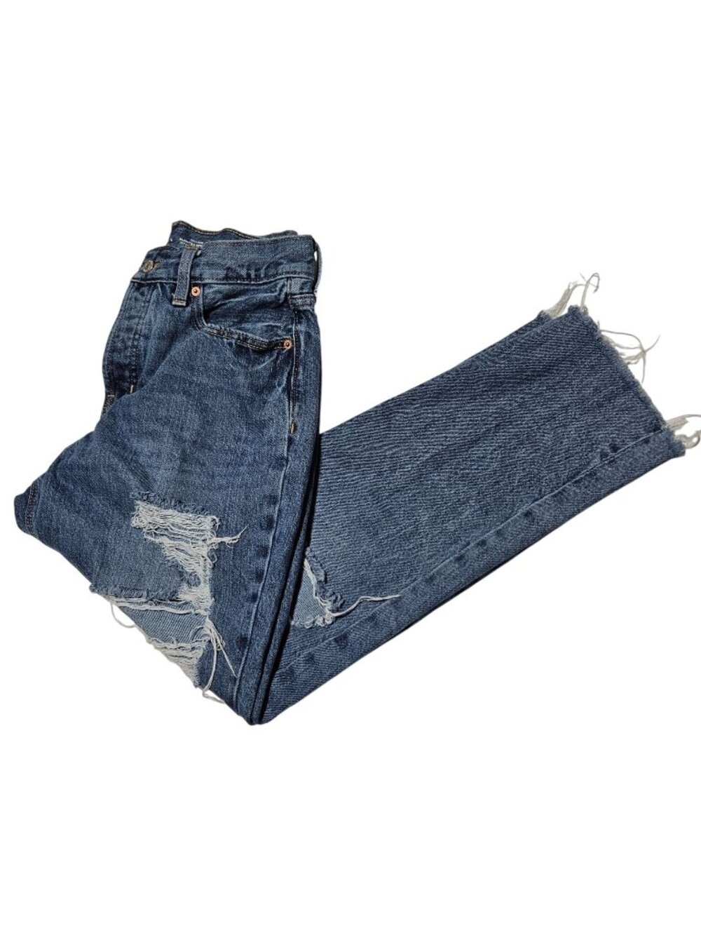 Old Navy High Rise Slouchy Straight Jeans Womens Size 4 Button Fly Ripped Denim